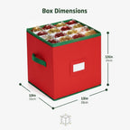 Christmas Ornament Organizer and Storage Box - Tear-Proof Non-Woven Container with 3-Inch Cube Compartments and Dual Zippers - Holds 64 Ornaments - Red