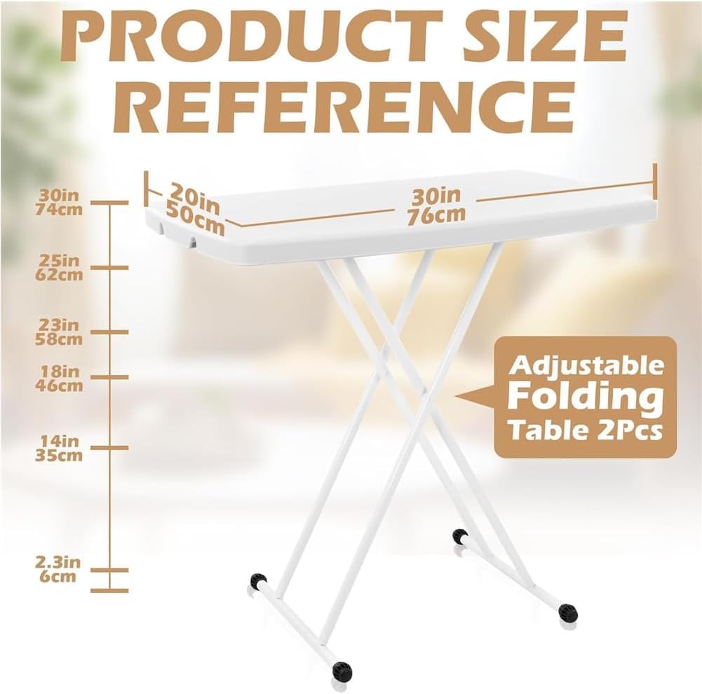 Garvee Folding Table, Plastic Personal Foldable Tables, Adjustable Rectangular Dining Table, Simple Bedside Square Table, for Party, Dining, Events, Picnic Indoor, Outdoor, Camping, 76 * 50Cm