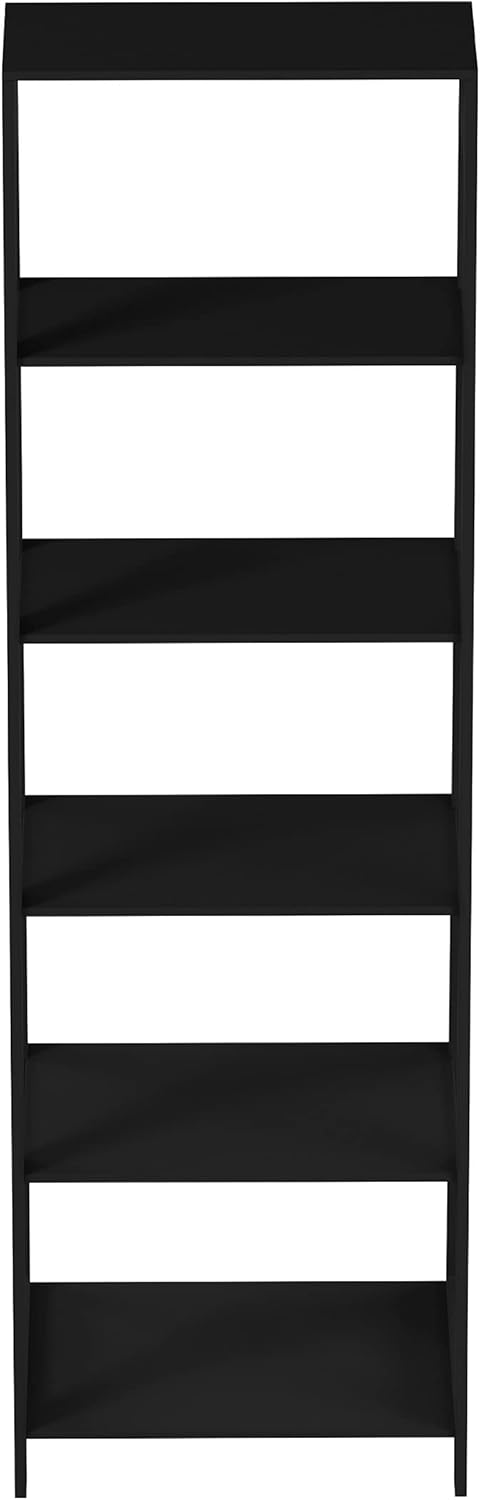 Lavish Home 5-Tier Ladder Bookshelf - Modern Freestanding Wooden Bookcase with Leaning Look Frame Design - Display Shelves for Books, Décor, and Storage in Home, Living Room or Office (Black)