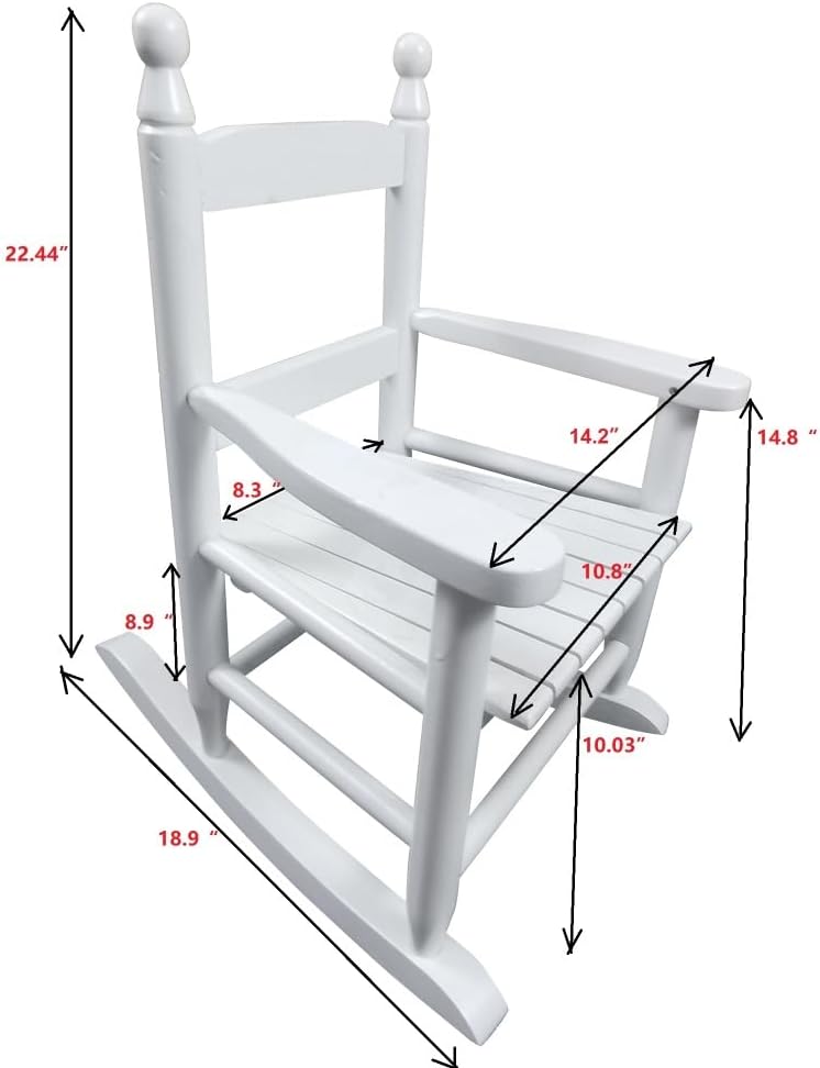 Children's Rocking Chair White, Solid Hardwood, Indoor Outdoor Use, Durable Design - Comfortable Slatted Backrest, Wide Seat, Ideal for Kids' Rooms and Patios