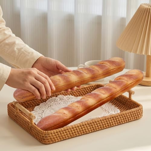 Woration 18 Inch Fake Baguette Decoration Lifelike Artificial Long Bread Model French Bread Ornament Loaves Soft Cake for Thanksgiving Desk Party Decor-2Pcs