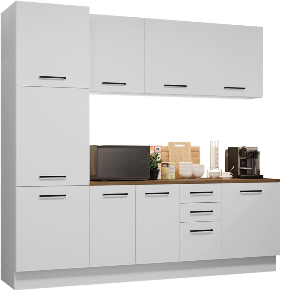 Madesa Hazel Kitchen Set 94" L Pantry Storage Base Cabinet Wall Cupboard Engineered Wood Multiple Compartments Organization Unit - White