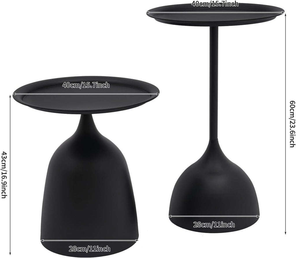 Set of 2 Round Nesting Side Tables, Modern Matte Black Metal End Tables with Raised Edge, 16.9 & 23.6 Inch Height Nightstand for Living Room, Bedroom - Easy Assembly