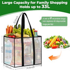 8 Pack Reusable Grocery Bags, Heavy-Duty Shopping Bags with Sturdy Handles, Water-Resistant & Foldable Organizer, Shopping Tote Bags for Groceries, Market, Car Trunk, Multi-Purpose, 33L
