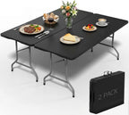 YITAHOME 2-Pack Heavy-Duty 6ft Folding Tables with Handle, Portable Black Plastic Fold-Up Tables for Camping, Picnics, Parties & Events