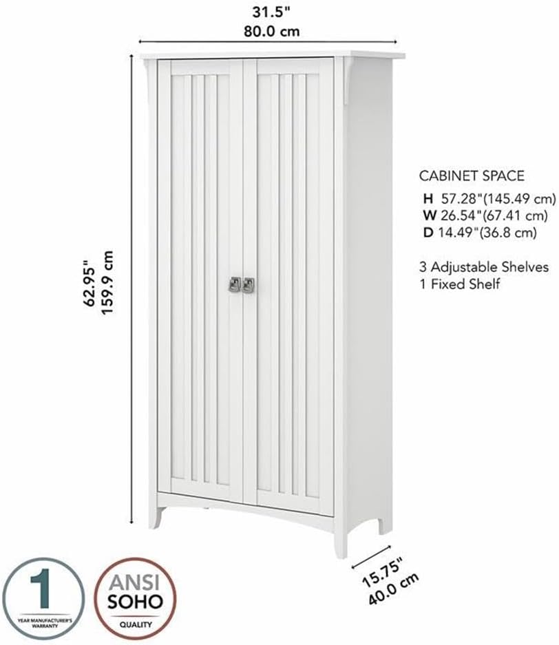 Bush Furniture Salinas Kitchen Pantry Cabinet with Doors in Pure White