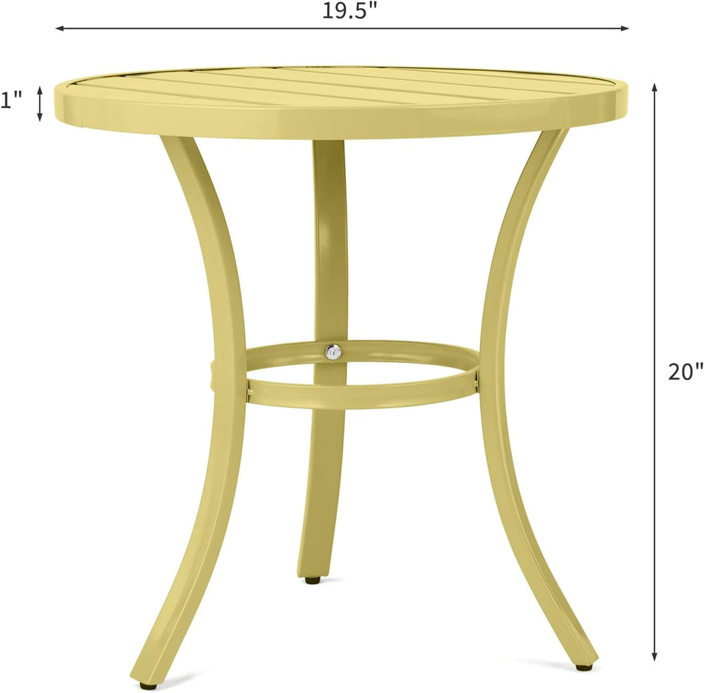 Outdoor Round Side Table, Small Metal Table Patio End Table Coffee Bistro Table for Indoor Outdoor (Light Yellow)