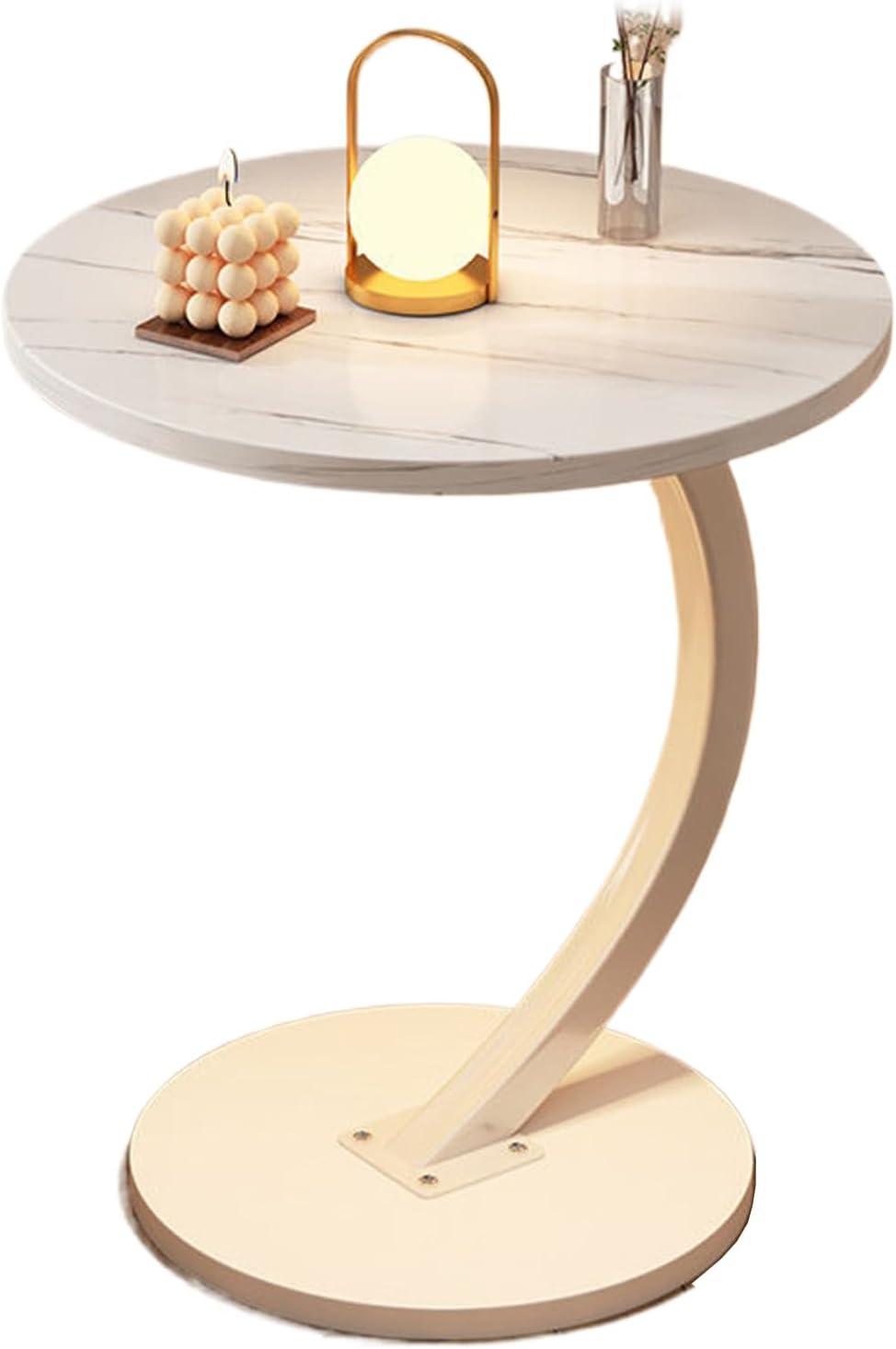 C Shaped Side Tables for Small Spaces Under Sofa End Table for Couch Wood Tabletop & Metal Legs, Small Round Coffee Tables for Living Room, Bedroom, Balconies, Tea Rooms, Offices, And Dormitories