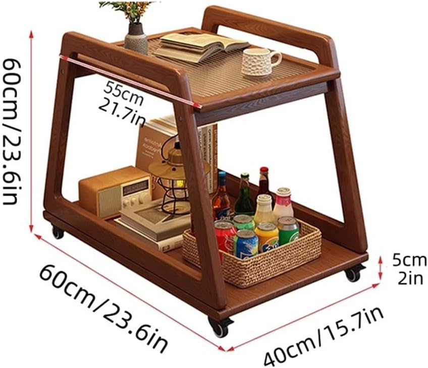 Movable Sofa Side Table with Glass, 2 Tier End Table with Wheels, Small Table with Storage Shelf, Couch Table for Small Spaces, Bedroom, Living Room, Entryway(Black)