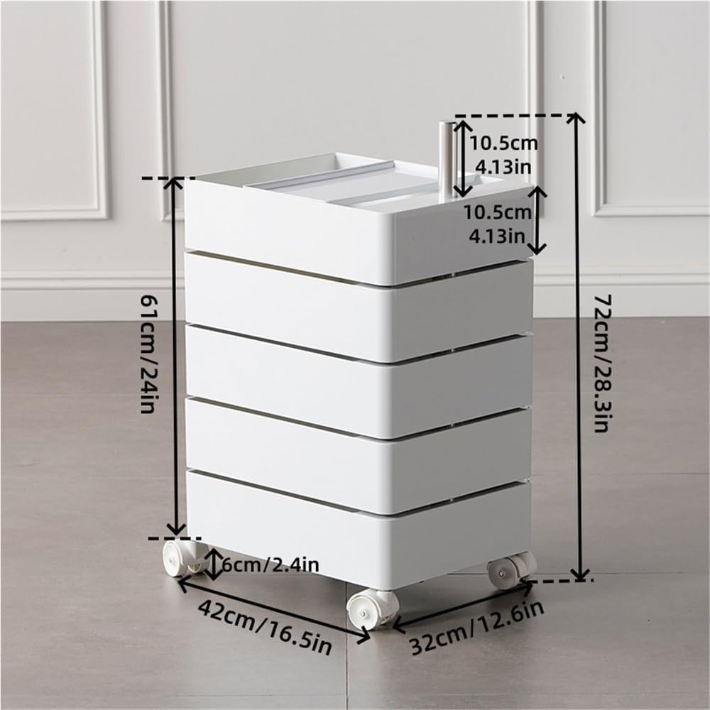 ABS Side Table with Wheels, 360° Movable Storage Cart, Multi-Layer Night Stand with Rotating Drawers, Modern Small Cabinet for Living Room, Bedroom and Dormitory(Green)
