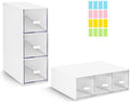 2 Pcs Plastic Tea Bag Organizer with 3 Drawers, Clear Lid Tea Bag Storage | White Tea Box with Label, Stackable Storage Drawers, Use for Sugar Sachets, Tea Bags, Coffee Storage