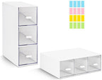 2 Pcs Plastic Tea Bag Organizer with 3 Drawers, Clear Lid Tea Bag Storage | White Tea Box with Label, Stackable Storage Drawers, Use for Sugar Sachets, Tea Bags, Coffee Storage