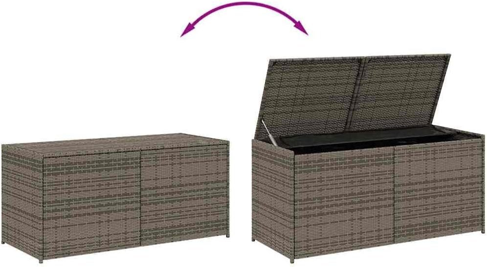 Patio Storage Bench Gray 74.8 Gal Poly Rattan Garden Storage Box with Waterproof Bag and Gas Spring
