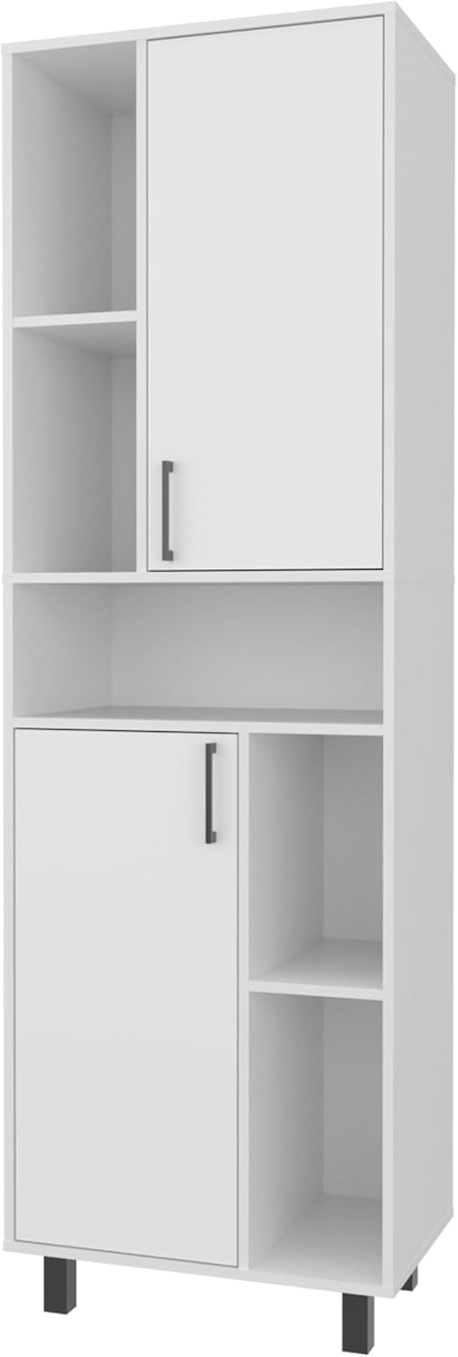 23.6" D*16.2" W*74.8" H Freestanding Kitchen Pantry with 4 Shelves, 2 Single Doors, Rectangular Storage Cabinet, Modern Minimalist, for Living Room, Dining Room, White