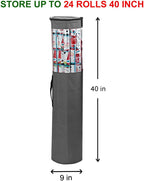 ProPik Gift Wrapping Paper Storage Organizer Bag, Store Up To 25 Rolls 40 Inch, Heavy Duty Polyester plus PVC Clear Bag With Handles And Zippered Top For Holiday Gift Wrap And Ribbons (Grey)
