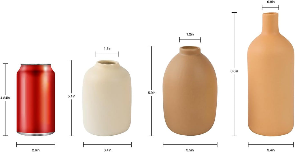 Ceramic Vase Set of 3,Neutral Modern Vases for Bouquet Pampas Grass Dried Fresh Flowers,Rustic Home Decor for Living Room,Bedroom Entryway(Beige)