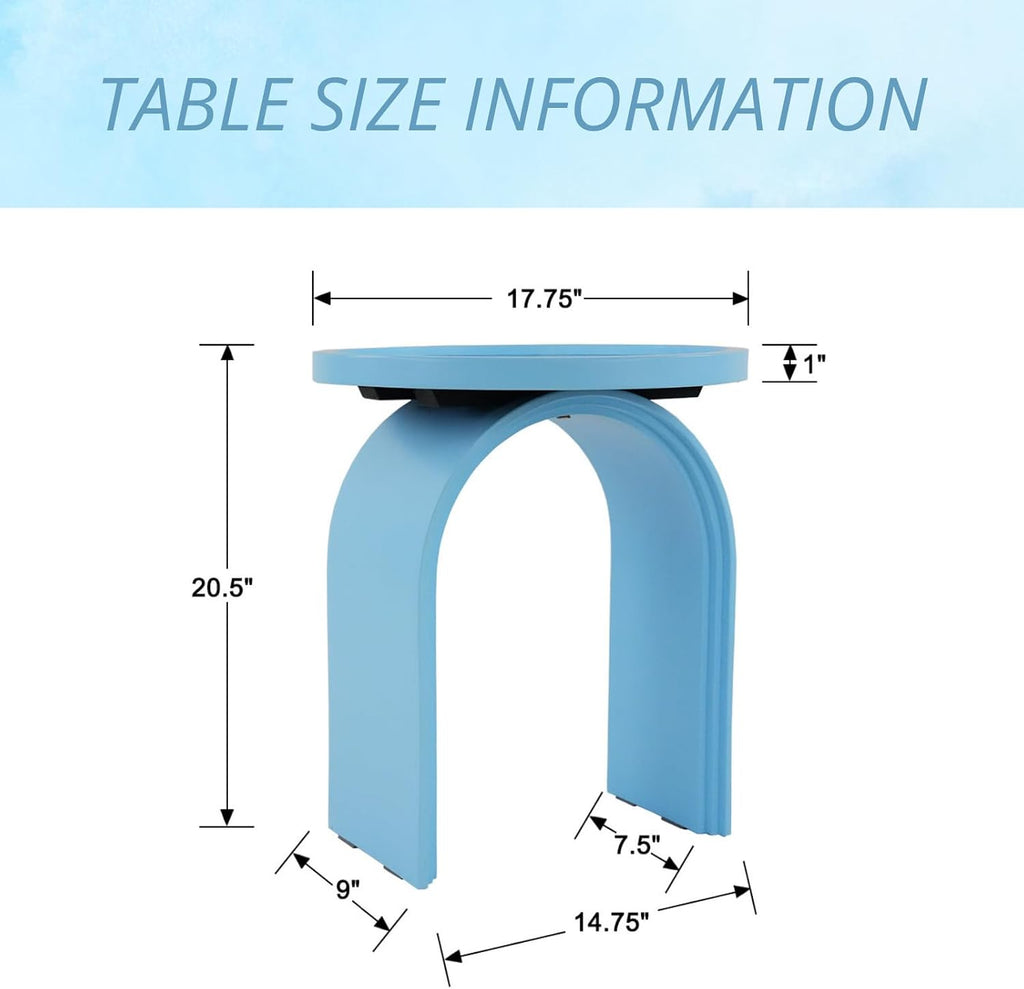 ROCITY Round Side Table, Modern Wood End Table with Sturdy Base, Small Blue Drink Table for Living Room, Bedroom and Small Spaces