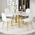 Round Dining Table Set for 4, Modern Kitchen Table and Chairs Set for 4 Marble Dining Set Reception Table Set Upholstered Chair for Dining Room (White-G501, 42 inch White Table Set)