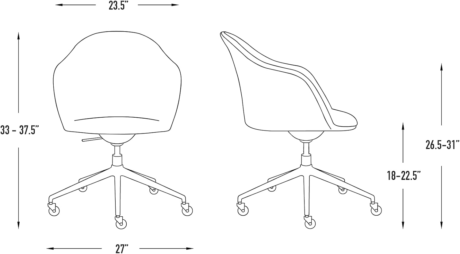 Laura Davidson Furniture Astoria II Office Chair - Commercial-Grade with Wheels, Swivel Chair for Offices and Conference Rooms, Made of Poly-Cotton Fabric, Grey