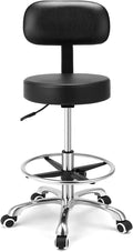 Kaleurrier Rolling Stoools with Back Rest, Swivel Adjustable Heavy Duty Stool Chair for Salon Kitchen Counter Lab Garage Dentist Office Drafting Standing Desk - with Wheels(Black with Footrest)