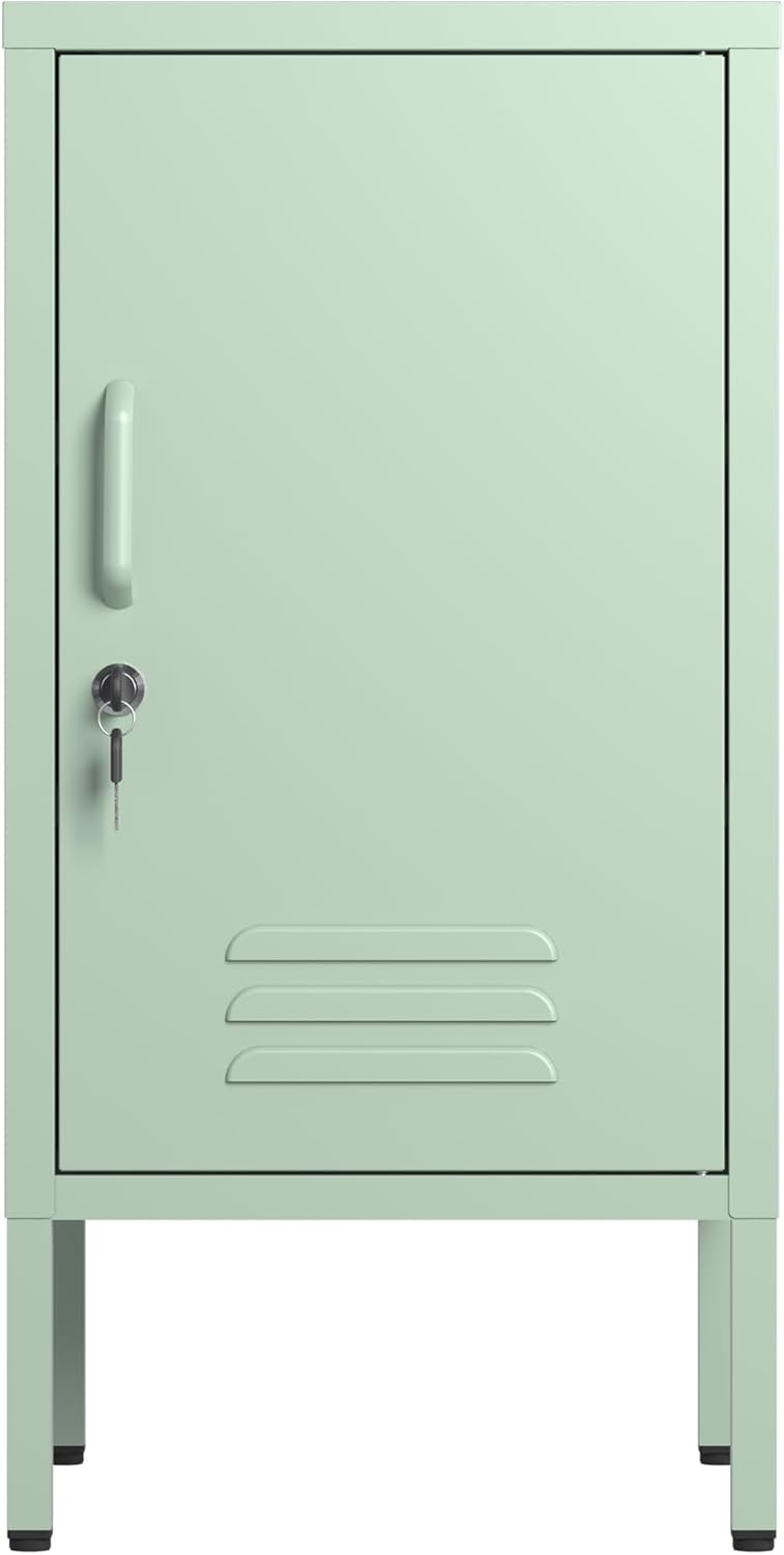 Metal Locker Storage Cabinet with Lock, Modern Bedside Table with 1 Door and Adjustable Shelf, Lockable Nightstand for Bedroom, End Table with Leveling Feet for Office & Living Room