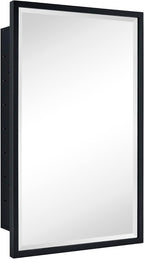 TEHOME Black Recessed Bathroom Medicine Cabinet with Mirror Squared Corner Rectangle Metal Framed Medicine Cabinet with Beveled Mirror 20x30''