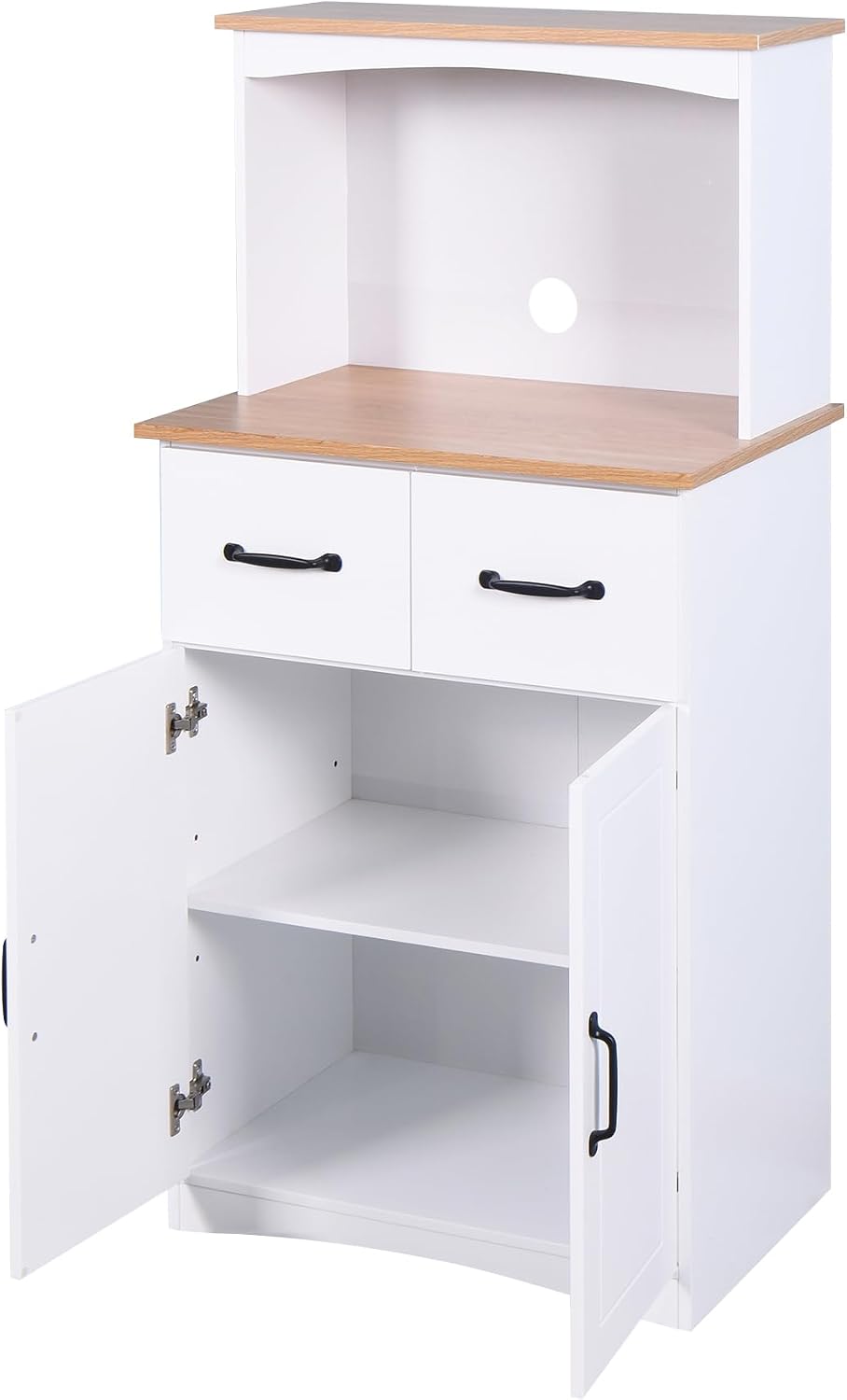 Spaco Microwave Cabinet with Storage,Modern Kitchen Pantry Storage Cabinet with 2 Drawers and Adjustable Shelf,Wood Microwave Stand for Kitchen,Dining Room.