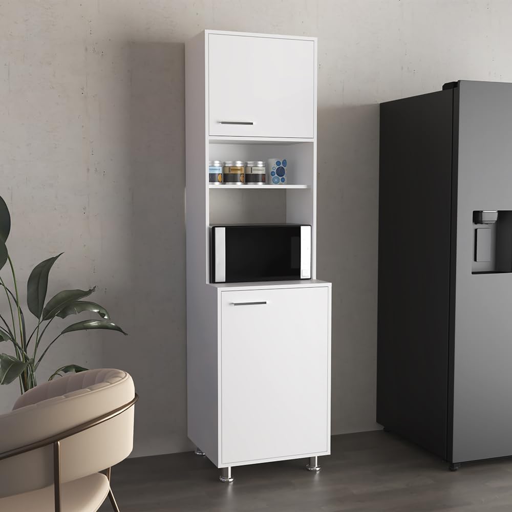 21.4" D*19.7" W*78.7" H Corner Freestanding Kitchen Pantry with 4 Shelves, 2 Single Doors, Rectangular Storage Cabinet, Modern Minimalist, for Living Room, Dining Room, White