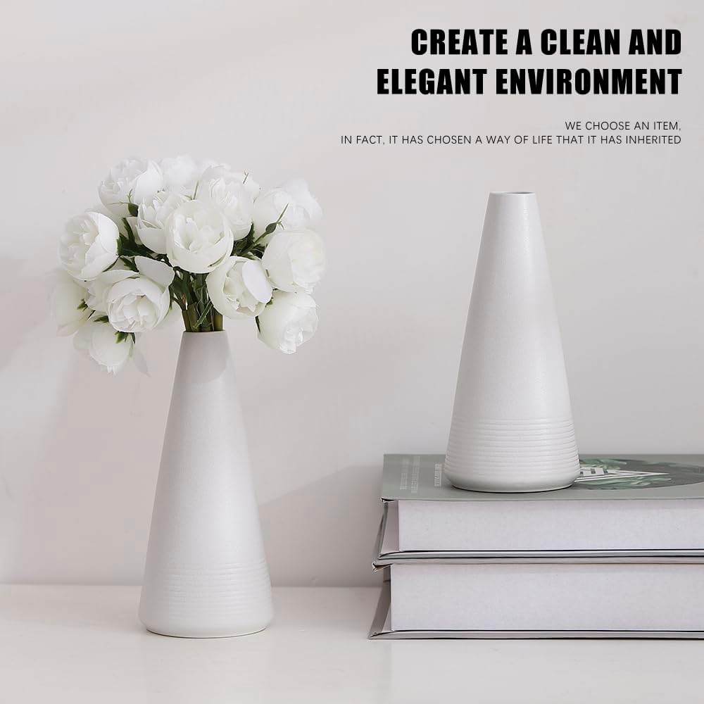 2-Piece White Matte Ceramic vase Set, Farmhouse Decoration, Decorative vase, Suitable for Kitchen, Bedroom, Office, Living Room, Bathroom, and Shelf Center Dining Table Decoration