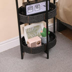 3 Tier Small Handwoven Side Table, Oval Portable Storage Organizer Shelf, Multifunctional Woven End Table for Kitchen Living Room Bedroom Balcony Picnic Outdoor Indoor (Black)