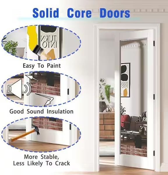 18" x 80" Pantry Door with Prehung Door Jamb, Right-Handed Interior Door, 1-Lite Mirror, White MDF with Hardware Kit