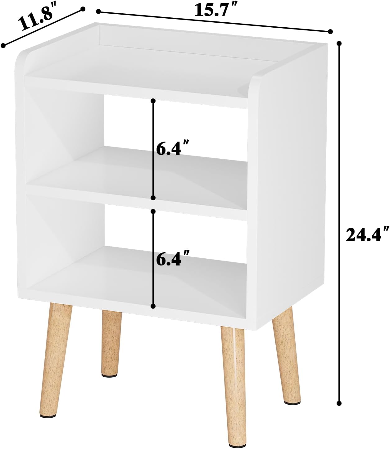 White Nightstand Small Bedside Table Kids Nightstand 3-tier Wood Side Table | Mid Century Modern Nightstand, Small Bedside Table for Bedroom, Kids Room & Small Spaces.