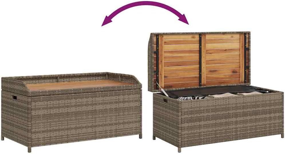 Gray Poly Rattan Patio Storage Bench with Waterproof Bag, 39.4x19.7x20.5 Inch Outdoor Seat and Storage Box