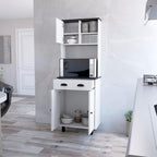 23.6" D*13.7" W*66.5" H Freestanding Kitchen Pantry with Dawer, 2 Shelves, Top Single Door & Lower Double Door, Rectangular Storage Cabinet, Modern, for Living Room, Dining Room, White
