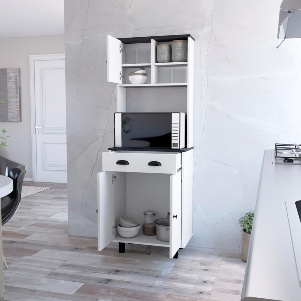 23.6" D*13.7" W*66.5" H Freestanding Kitchen Pantry with Dawer, 2 Shelves, Top Single Door & Lower Double Door, Rectangular Storage Cabinet, Modern, for Living Room, Dining Room, White