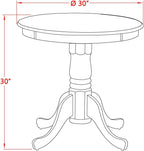 Pemberly Row Round Rubberwood Dining Table, 30 in Diameter, Oak Finish, Compact Design, Pedestal Base, Traditional Style, Durable Construction for Small Spaces Dining Room