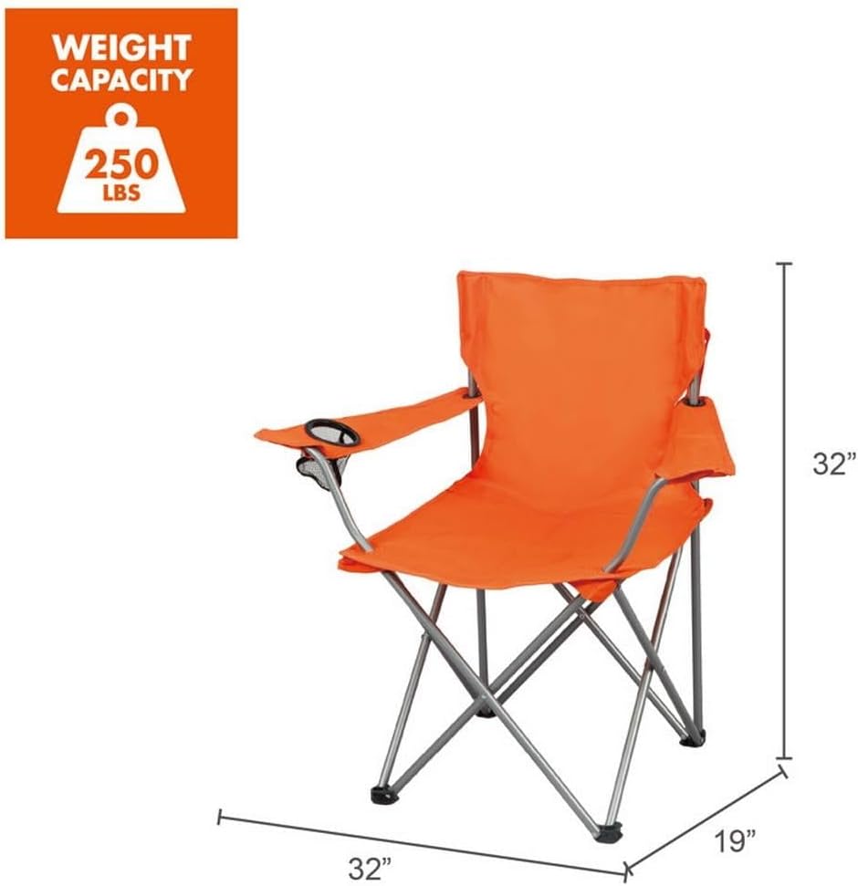 Four-fold Camping Chair with Cup Holder, Bright Orange.