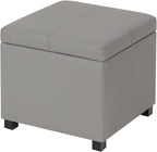 Asense 17 Inch Storage Ottoman Foot Rest,Square Faux Leather Foot Stool,Small Ottoman with Storage,Padded Seat for Entryway,Living Room,Bedroom,Couch,Under Desk,Grey