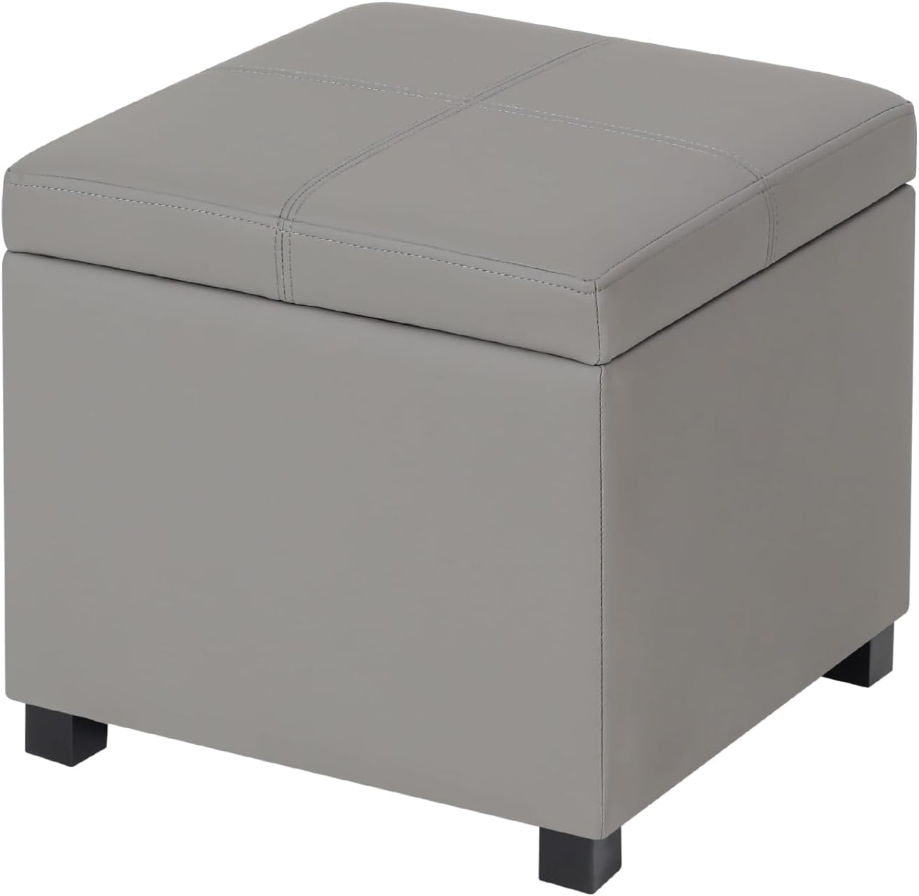 Asense 17 Inch Storage Ottoman Foot Rest,Square Faux Leather Foot Stool,Small Ottoman with Storage,Padded Seat for Entryway,Living Room,Bedroom,Couch,Under Desk,Grey