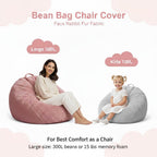 Faux Rabbit Fur Bean Bag Chair Cover Only (No Filler), Stuffed Animal Storage Bean Bag Cover, Ultra‑Soft, Washable, Zippered, Non‑Slip Bottom, Handle,Living Room Furniture for Adults Grey