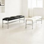 Modern Stainless Steel Long Bench with Leather Cushion Home-use Soft-Pack Shoe Changing Stool Black Entryway(XS)