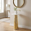 Gold Side Table with White Marble Top | Decorative Modern End Table | Pedestal Metal Base | Accent Table for Living Room | 14x14x24