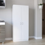 White Kitchen Pantry, Storage Cabinet with 2 Doors, Particle Board, for Dining Room, Easy to Clean