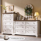 6 Drawers Dresser for Bedroom 54" Wide Wood Nursery Dressers w/Roman Column | Large Dressers & Chests of Drawers, Wooden Dresser TV Stand for Nursery Bedroom Living Room Hallway, Antique White
