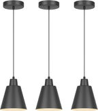 Industrial Pendant Lights, Black Pendant Light Fixtures, Vintage Kitchen Island Light with Black Metal Shade, Farmhouse Pendant Lights for Dinning Table Bedroom Bar - Black, 3 Packs