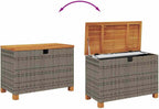Garden Storage Bench with Acacia Wood Top, 31.5x15.7x18.9 Inch PE Rattan Patio Storage Box Gray, Waterproof Inner Bag for Cushions