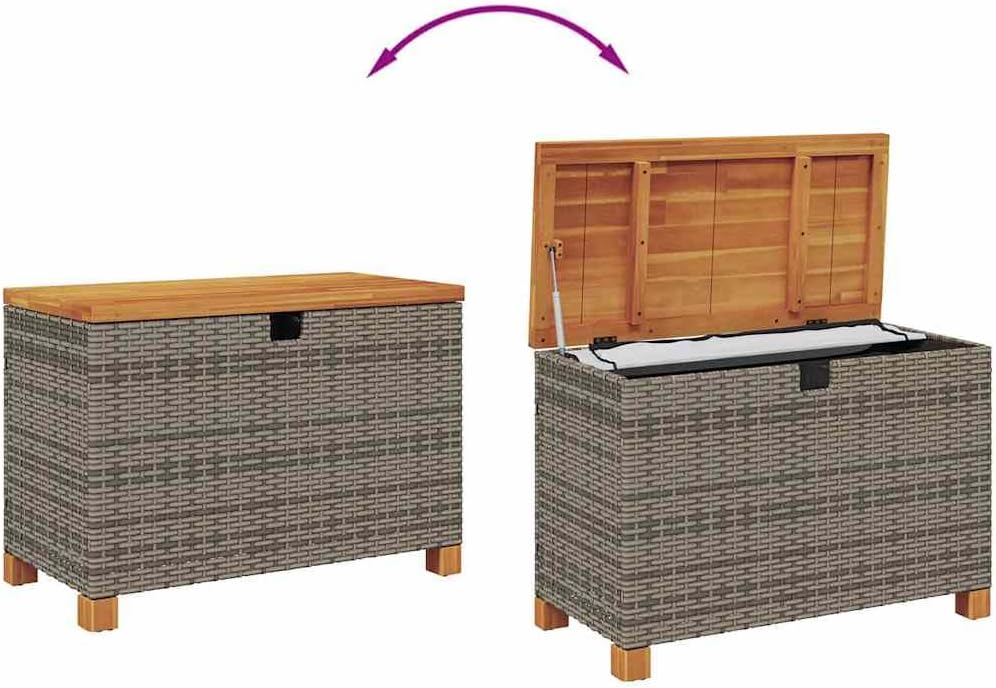 Patio Storage Box with Acacia Wood Top, 31.5x15.7x18.9 Inch Outdoor Storage Bench, Poly Rattan Garden Box with Waterproof Bag and Gas Spring
