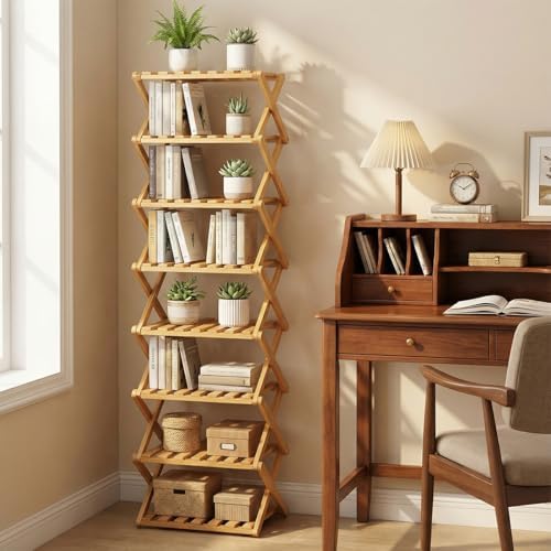 The 9-Tier No-Assembly Bamboo Rack, 3-9 Tiers Bamboo Shoe Rack, Foldable Bamboo Vertical Shoe Organizer, Multifunctional & Space-Saving, For Entryway, Closet, Corner, Bedroom, Hallway (Walnut, 9Tiers)