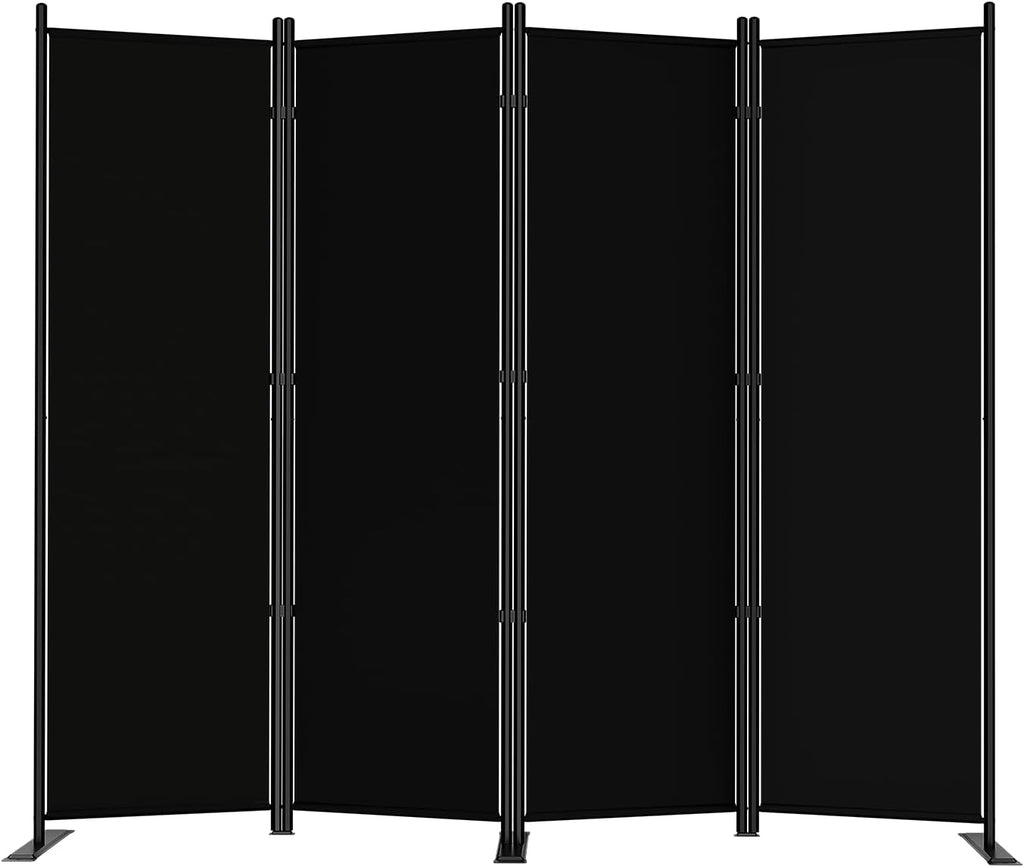 SUNALLY Room Divider 6FT Folding Privacy Screens, 4 Panel Fabric Divider for Room Separation, 88" W Freestanding Portable Wall Dividers Screen for Home Dorm Studio Office, Black