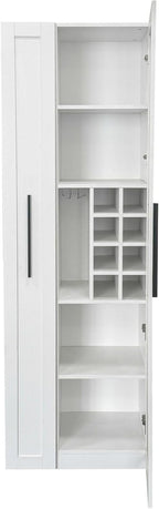 Kitchen Pantry Cabinet with Glass Door & Pull Out Shelves, 70.87" Tall Storage Cabinet with Wine Rack, Modern Farmhouse Pantry for Kitchen, Dining Room, Bar, Space-Saving Cabinet, White